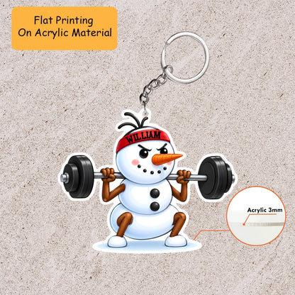 Personalized Christmas Gym Fitness Ornament, Gymmer Snowman, Custom Ornament Christmas Gift, Keychain Gym Fitness Christmas, Car Ornament Gym Fitness Christmas
