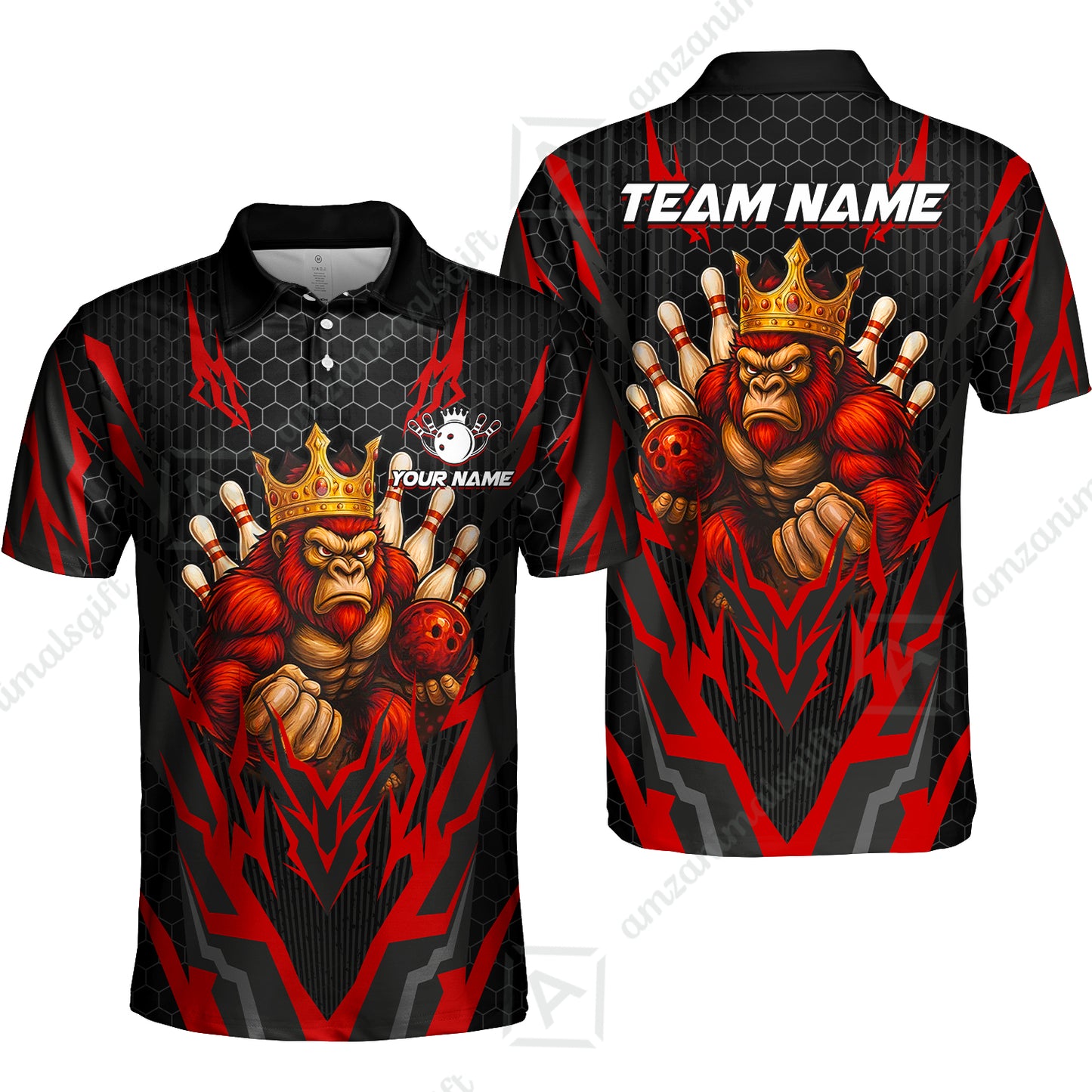 Custom Bowling Team Jerseys Polo Shirts, King Kong Bowling uniforms - Personalized Name And Team Name