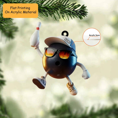 Personalized Funny Bowling Ball Character Ornament, Custom Bowling Christmas Gift, Keychain Bowling, Car Ornament Bowling
