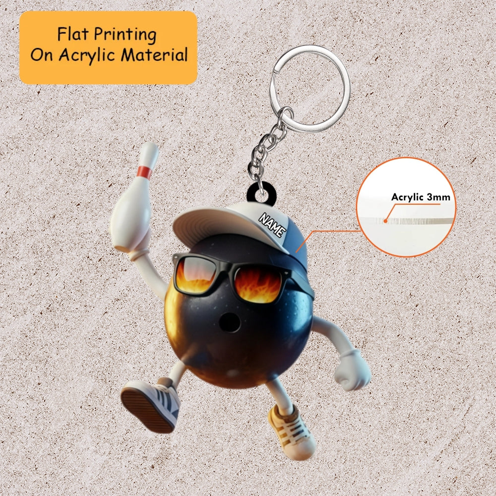 Personalized Funny Bowling Ball Character Ornament, Custom Bowling Christmas Gift, Keychain Bowling, Car Ornament Bowling