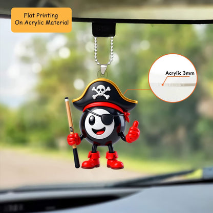 Personalized Billiards Christmas Ornament, Pirate 8 Ball Mascot Holding Cue, Custom Ornament Christmas Gift, Keychain Billiards, Car Ornament Billiards