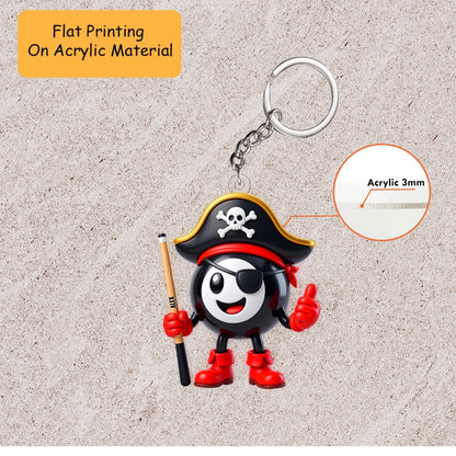 Personalized Billiards Christmas Ornament, Pirate 8 Ball Mascot Holding Cue, Custom Ornament Christmas Gift, Keychain Billiards, Car Ornament Billiards