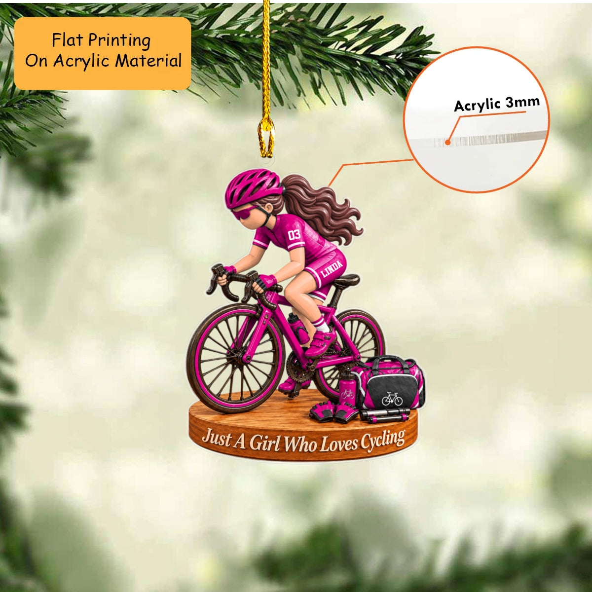 Personalized Cycling Christmas Flat Printed Acrylic Ornament, Road Biking Action Setup, Custom Ornament Christmas Gift, Keychain Cycling, Car Ornament Cycling