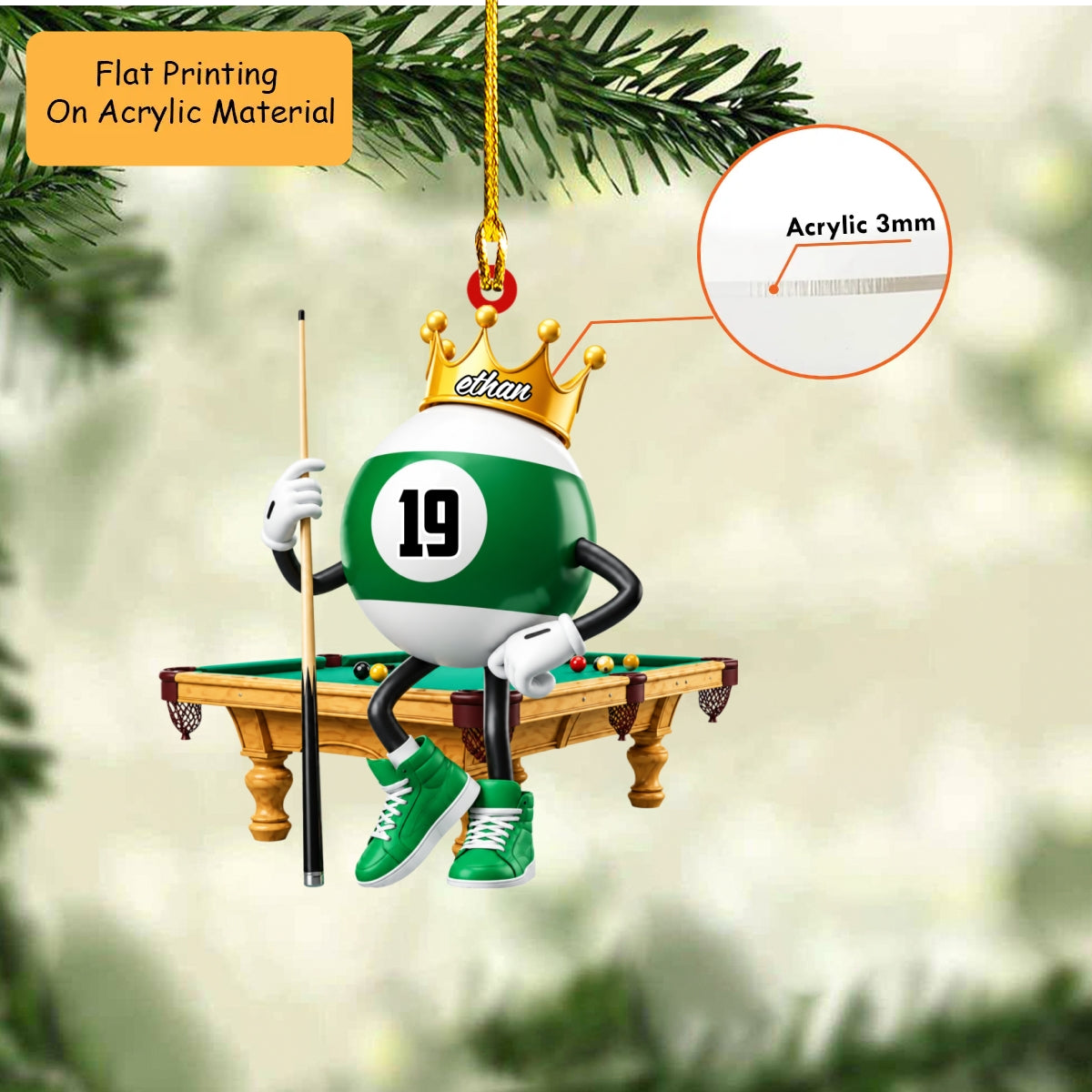 Personalized Billiards Christmas Ornament, King Pool Ball On Table Mascot, Custom Ornament Christmas Gift, Keychain Billiards, Car Ornament Billiards