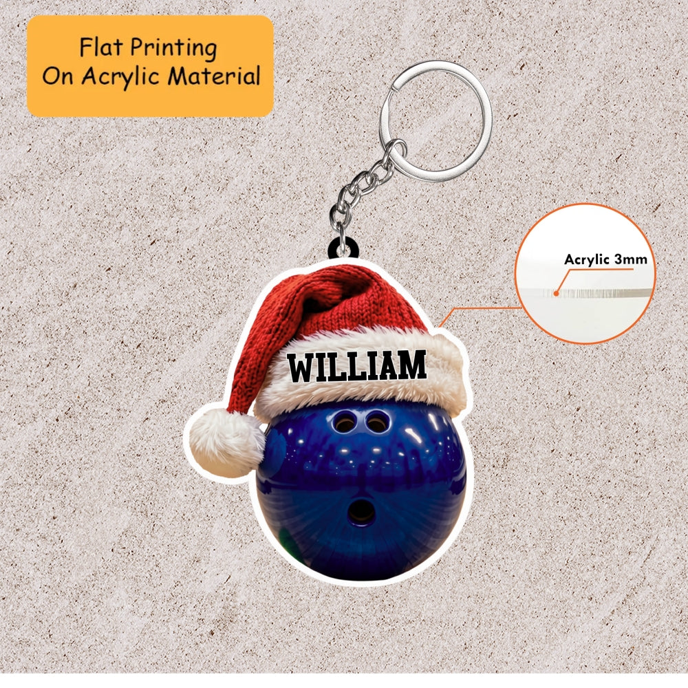 Personalized Bowling Christmas Ornament, Bowling Ball And Christmas Hat, Custom Ornament Christmas Gift, Keychain Bowling, Car Ornament Bowling