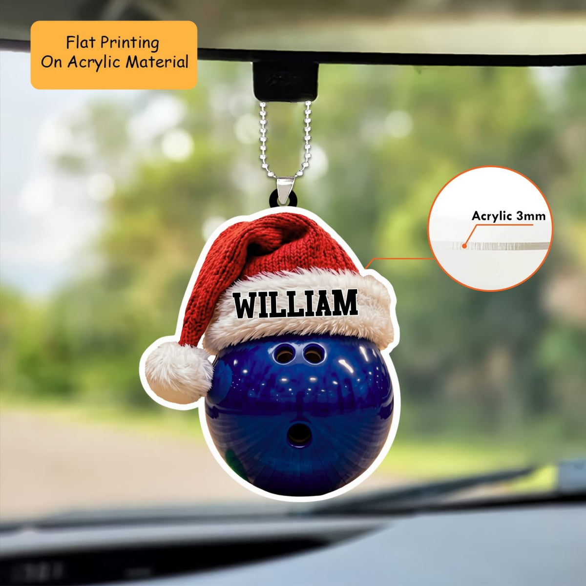 Personalized Bowling Christmas Ornament, Bowling Ball And Christmas Hat, Custom Ornament Christmas Gift, Keychain Bowling, Car Ornament Bowling