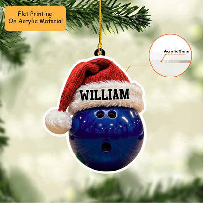 Personalized Bowling Christmas Ornament, Bowling Ball And Christmas Hat, Custom Ornament Christmas Gift, Keychain Bowling, Car Ornament Bowling