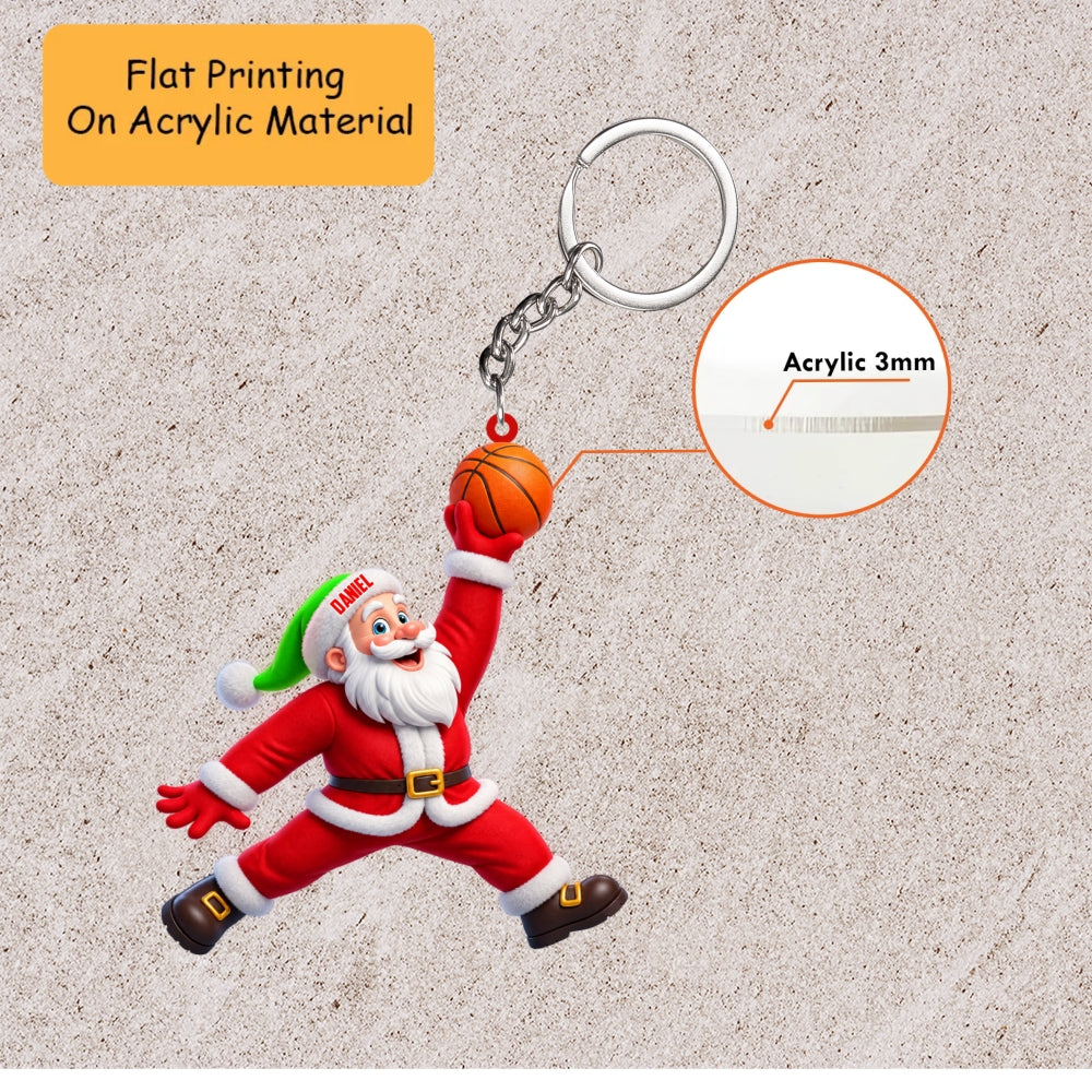 Personalized Basketball Christmas Ornament, Slam Dunk Santa Claus Mascot, Custom Ornament Christmas Gift, Keychain Basketball, Car Ornament Basketball