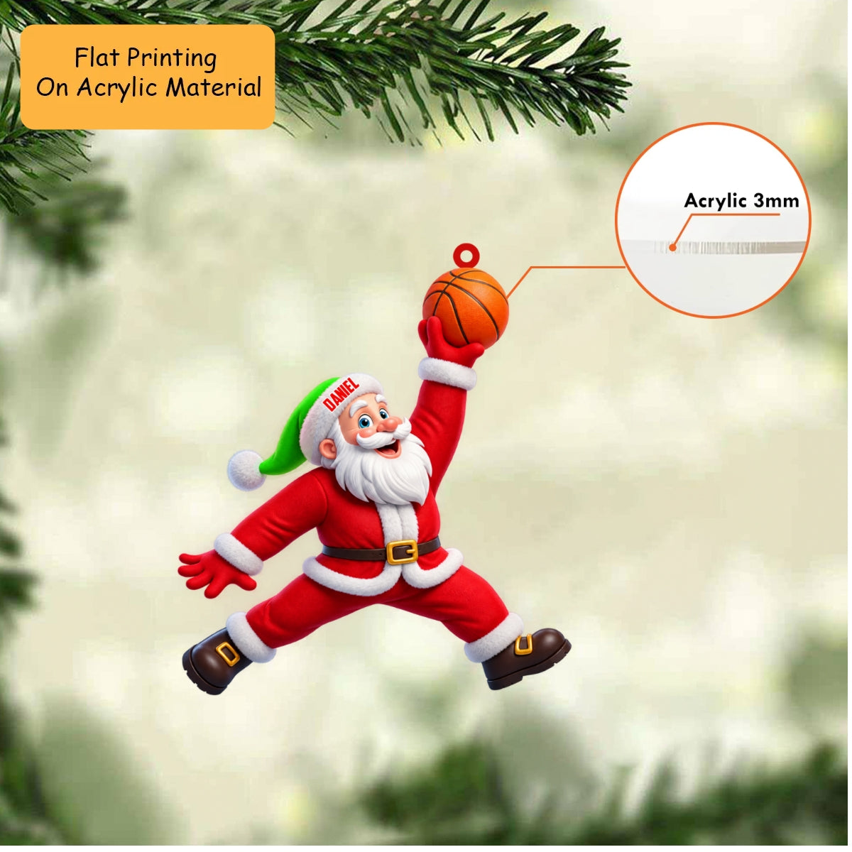 Personalized Basketball Christmas Ornament, Slam Dunk Santa Claus Mascot, Custom Ornament Christmas Gift, Keychain Basketball, Car Ornament Basketball
