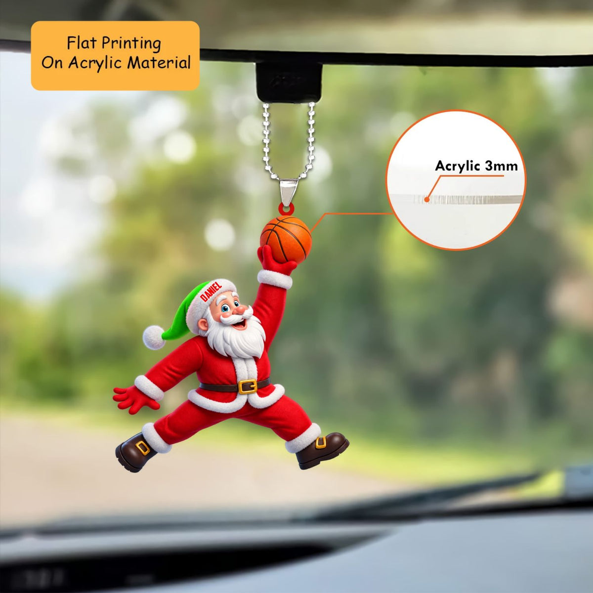 Personalized Basketball Christmas Ornament, Slam Dunk Santa Claus Mascot, Custom Ornament Christmas Gift, Keychain Basketball, Car Ornament Basketball
