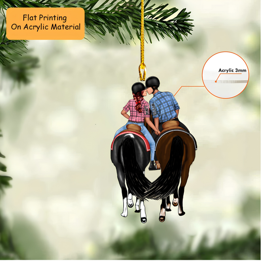 Personalized Equestrian Couple Christmas Ornament, Romantic Horseback Kiss Intertwined Tails, Custom Ornament Christmas Gift, Keychain Equestrian, Car Ornament Equestrian