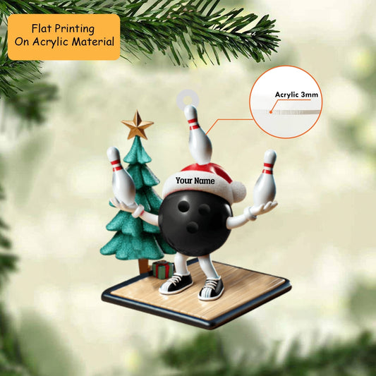 Personalized Bowling Ball Acrylic Ornament, Bowling Christmas Keychain, Car Ornament, Christmas Ornament Gifts