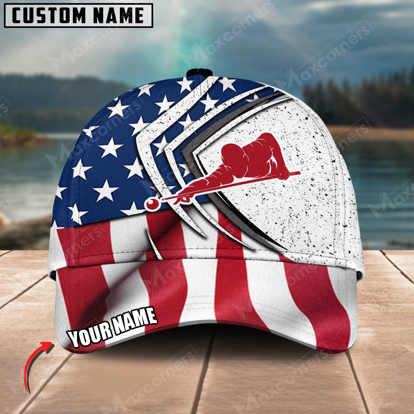 Customized Billiard Cap, Billiard Pool Patriotic Pool Shooter Personalized Name 3D Hats, Best Billiard Pool Hat For Billiard Players