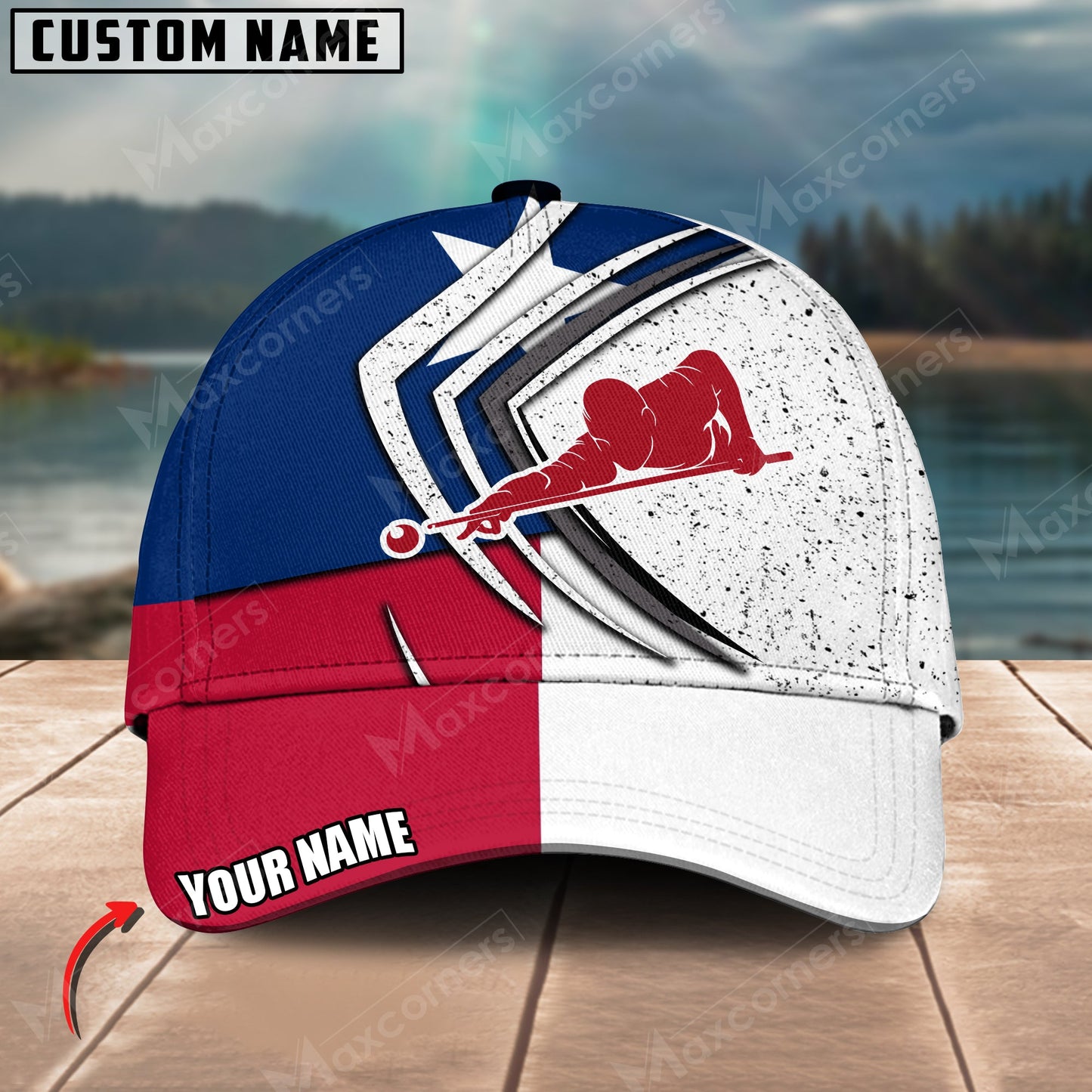 Customized Billiard Cap, Billiard Pool Texas Flag Pool Shooter Personalized Name 3D Hats, Best Billiard Pool Hat For Billiard Players