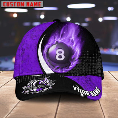 Customized Billiard Cap, Billiard Pool Ball 8 Art Color Fire Personalized Name 3D Hats, Best Billiard Pool Hat For Billiard Players