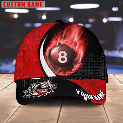 Customized Billiard Cap, Billiard Pool Ball 8 Art Color Fire Personalized Name 3D Hats, Best Billiard Pool Hat For Billiard Players