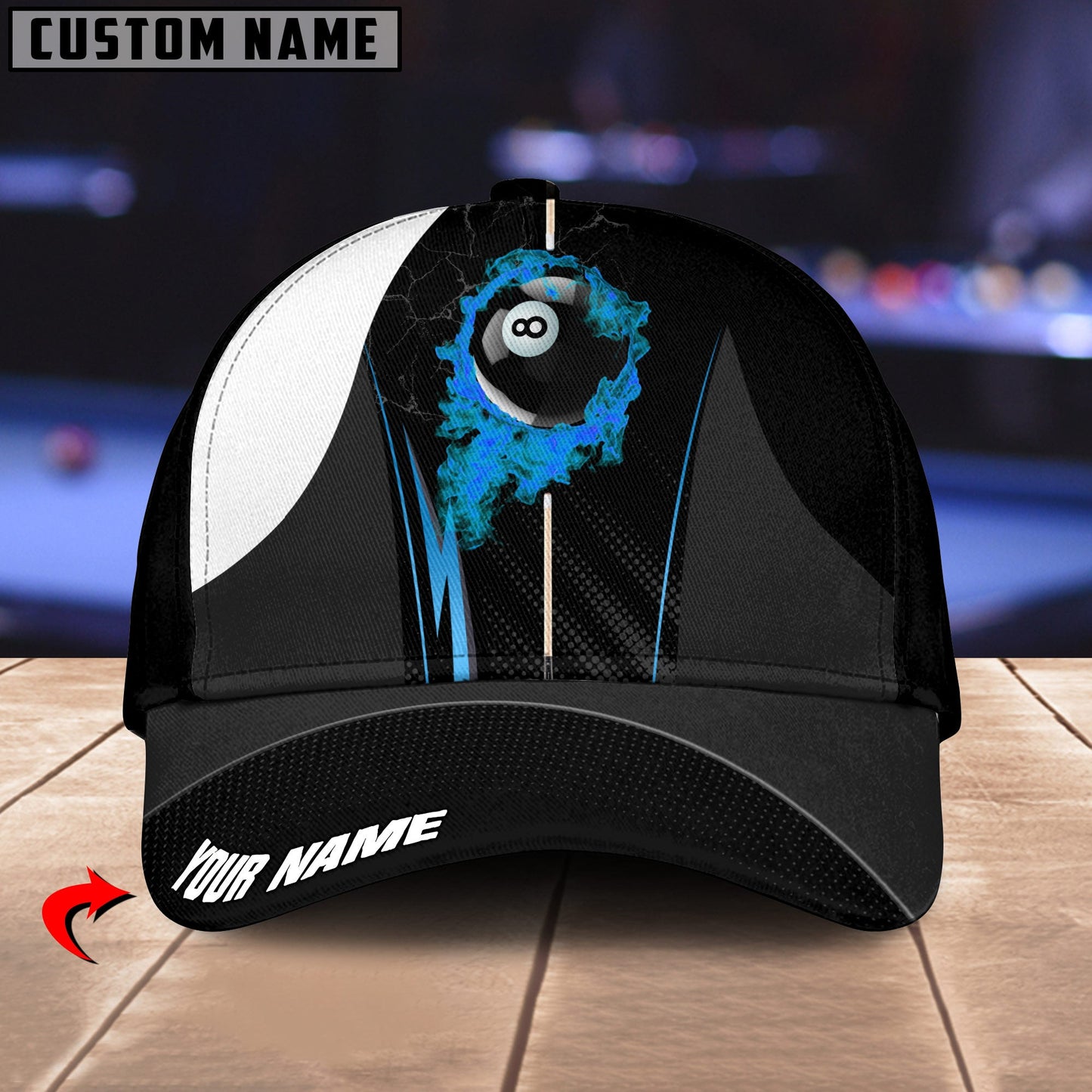 Customized Billiard Cap, Billiard Pool Ball 8 Fire Cue Personalized Name 3D Hats, Best Billiard Pool Hat For Billiard Players