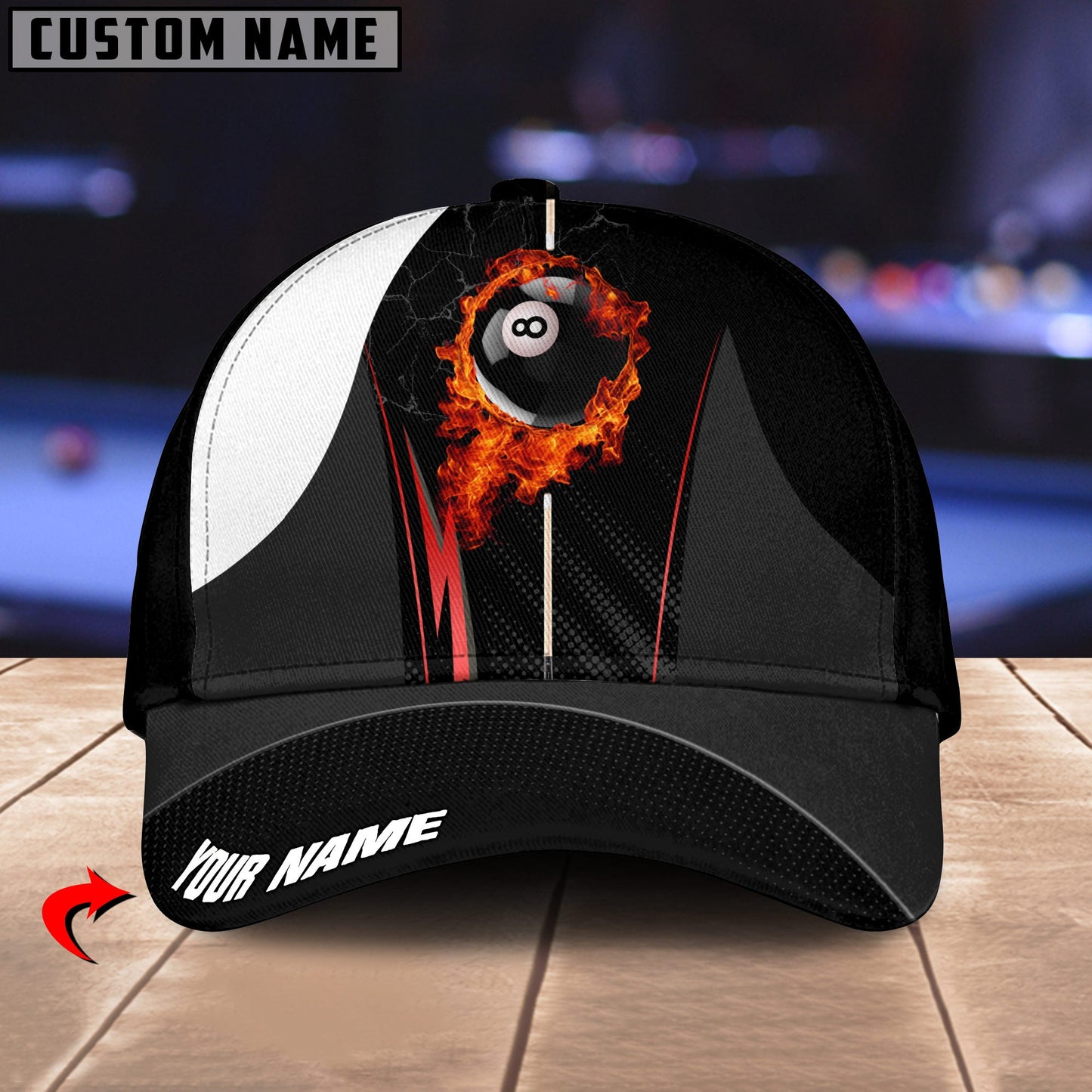 Customized Billiard Cap, Billiard Pool Ball 8 Fire Cue Personalized Name 3D Hats, Best Billiard Pool Hat For Billiard Players