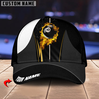 Customized Billiard Cap, Billiard Pool Ball 8 Fire Cue Personalized Name 3D Hats, Best Billiard Pool Hat For Billiard Players
