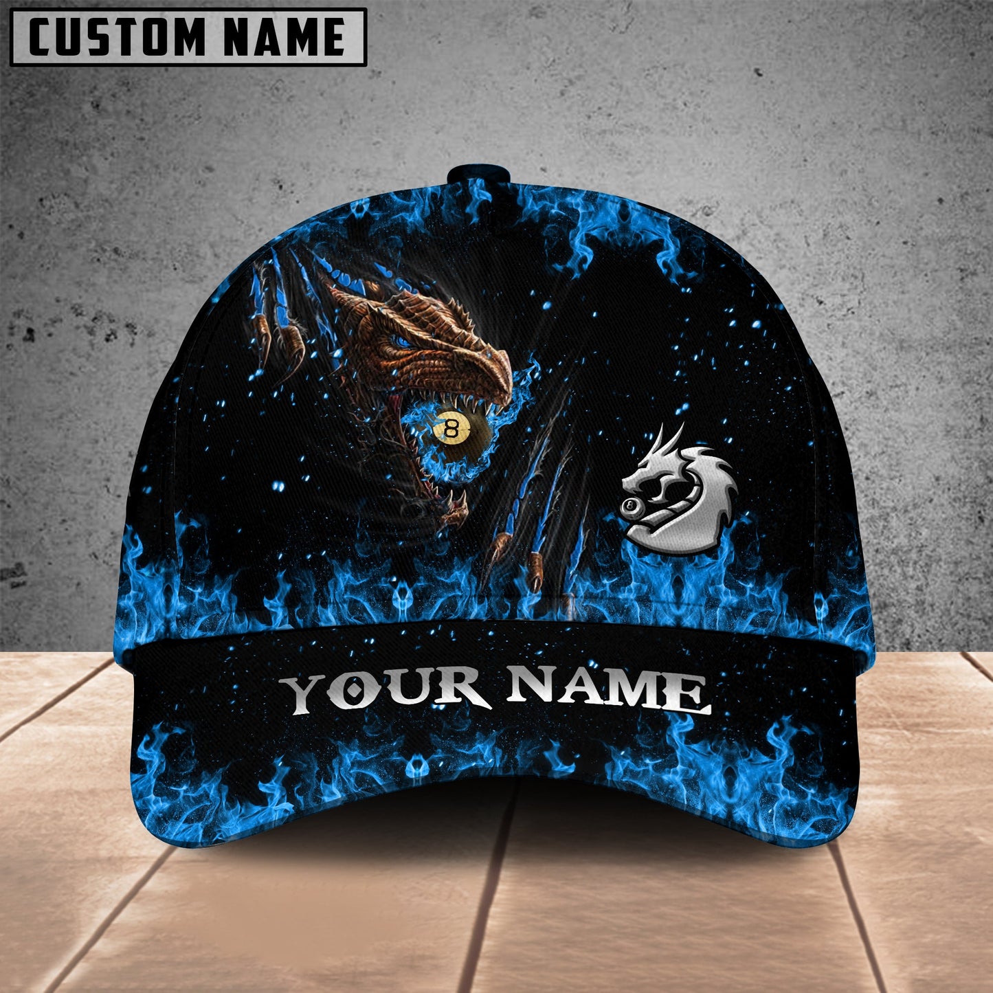 Customized Billiard Cap, Billiard Pool Ball 8 Fire Dragon Personalized Name 3D Hats, Best Billiard Pool Hat For Billiard Players