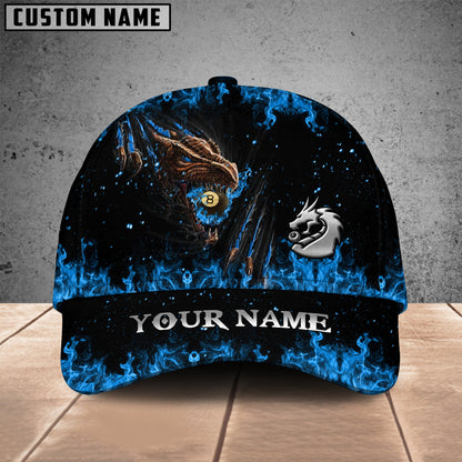 Customized Billiard Cap, Billiard Pool Ball 8 Fire Dragon Personalized Name 3D Hats, Best Billiard Pool Hat For Billiard Players