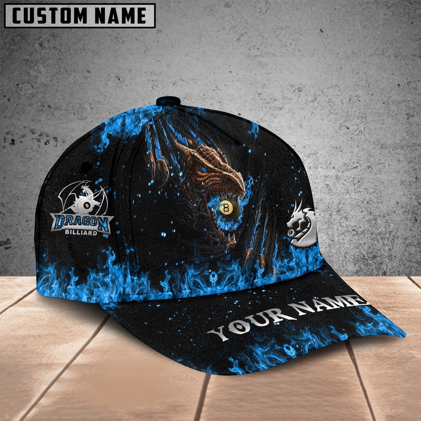 Customized Billiard Cap, Billiard Pool Ball 8 Fire Dragon Personalized Name 3D Hats, Best Billiard Pool Hat For Billiard Players