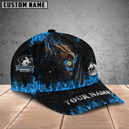 Customized Billiard Cap, Billiard Pool Ball 8 Fire Dragon Personalized Name 3D Hats, Best Billiard Pool Hat For Billiard Players