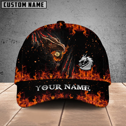 Customized Billiard Cap, Billiard Pool Ball 8 Fire Dragon Personalized Name 3D Hats, Best Billiard Pool Hat For Billiard Players