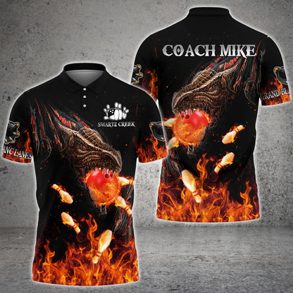 Customized Bowling Polo, Dragon Ball Fire Bowling Jersey Multicolor Option Customized Name, Team Name Polo Jerseys Shirt For Mike