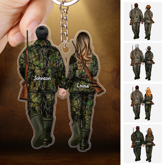 Personalized Hunting Couple Partners Flat Acrylic Keychain, Meaningful Gifts For Couple Partners Soulmates Love Hunting