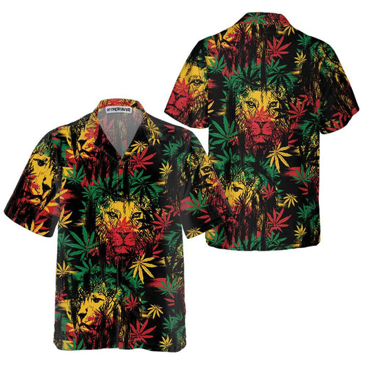 Lion Hawaiian Shirt, Lion Head With Cannabis Marijuana Leaves Aloha Shirt For Men - Perfect Gift For Lion Lover, Husband, Boyfriend, Friend, Family