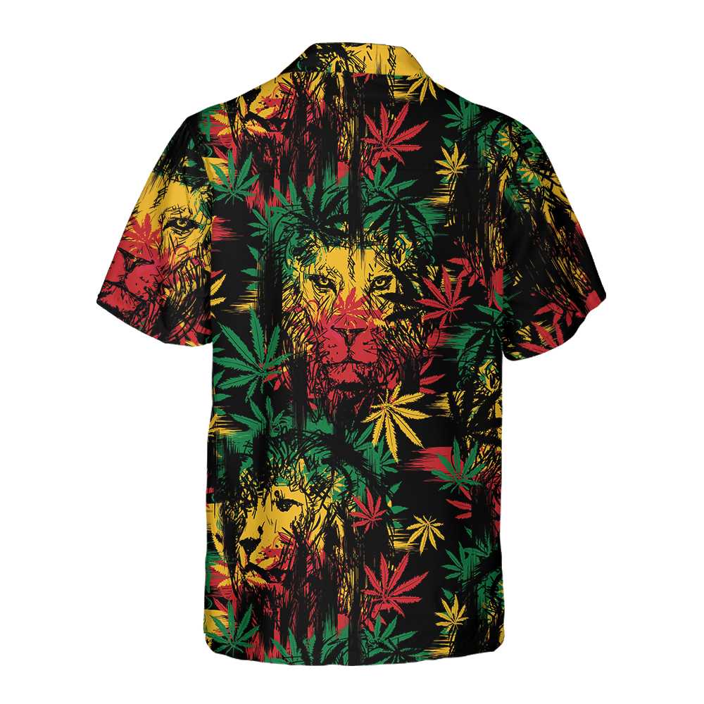 Lion Hawaiian Shirt, Lion Head With Cannabis Marijuana Leaves Aloha Shirt For Men - Perfect Gift For Lion Lover, Husband, Boyfriend, Friend, Family