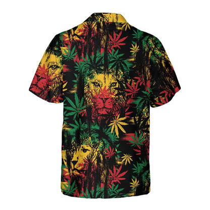 Lion Hawaiian Shirt, Lion Head With Cannabis Marijuana Leaves Aloha Shirt For Men - Perfect Gift For Lion Lover, Husband, Boyfriend, Friend, Family