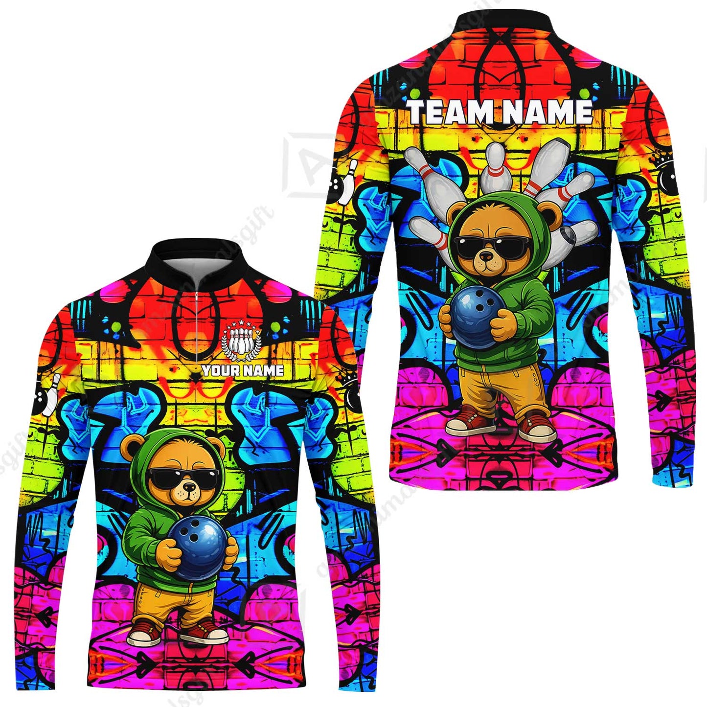 Custom Bowling Jersey Polo Shirt, Urban Street Art Bowling, Custom Bowling Jersey Team Shirt For Players With Name & Team Name