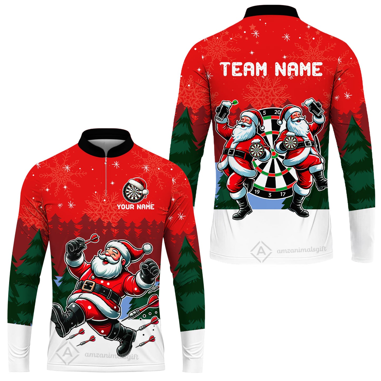 Custom Funny Santa Darts Team Unisex Polo Shirts, Darts uniforms Funny Santa Personalized Name And Team Name