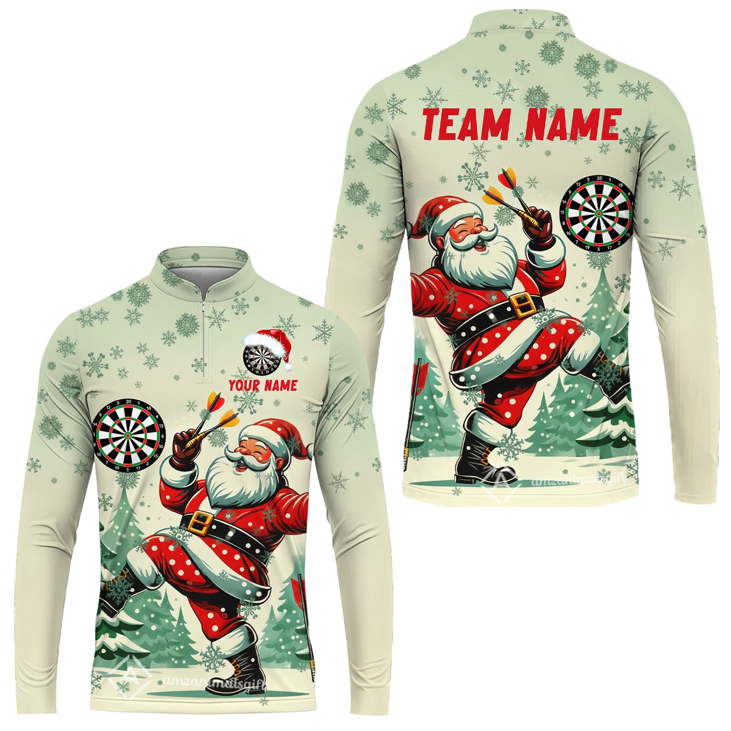 Custom Funny Santa Darts Team Unisex Polo Shirts, Darts uniforms Funny Santa Personalized Name And Team Name