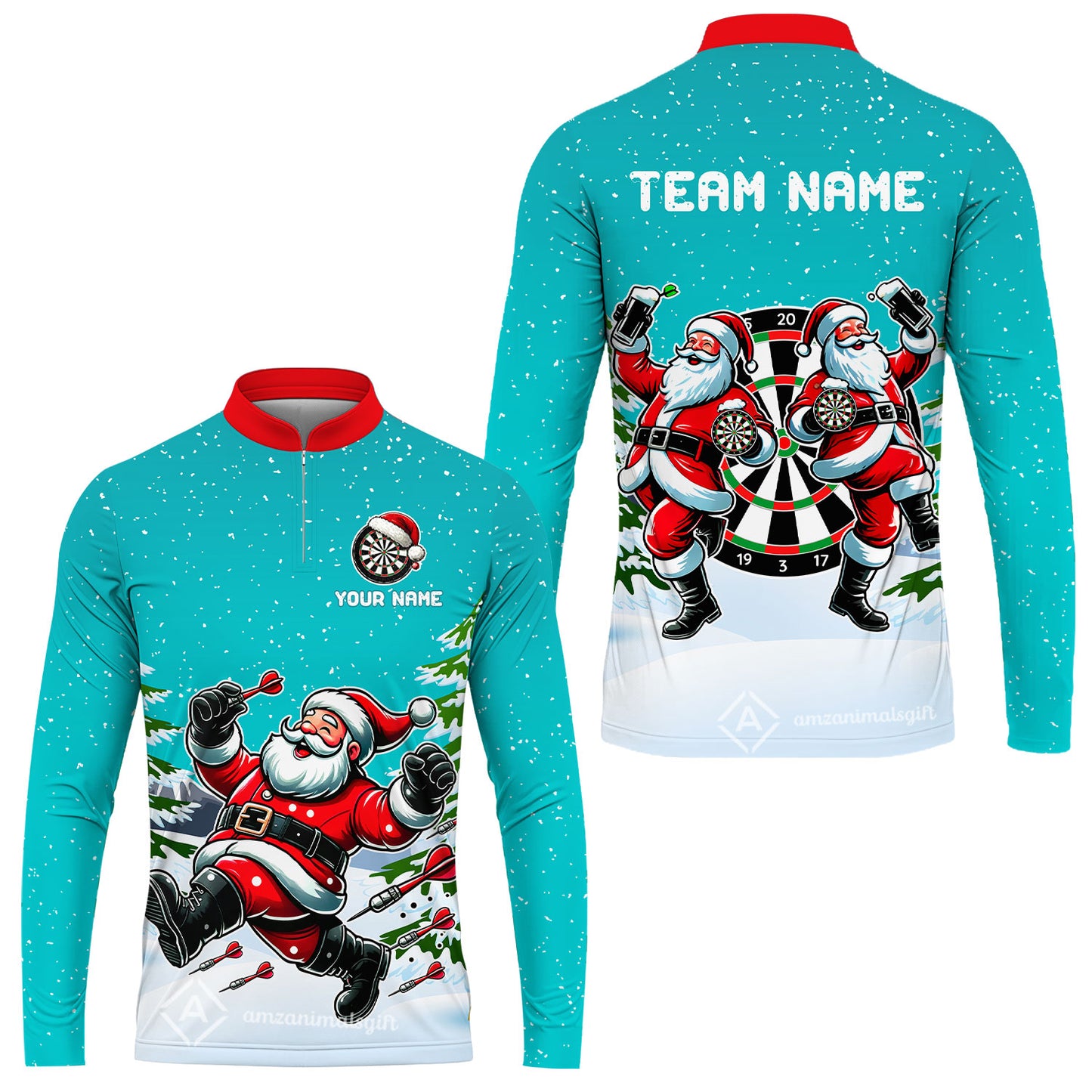 Custom Funny Santa Darts Team Unisex Polo Shirts, Darts uniforms Funny Santa Personalized Name And Team Name