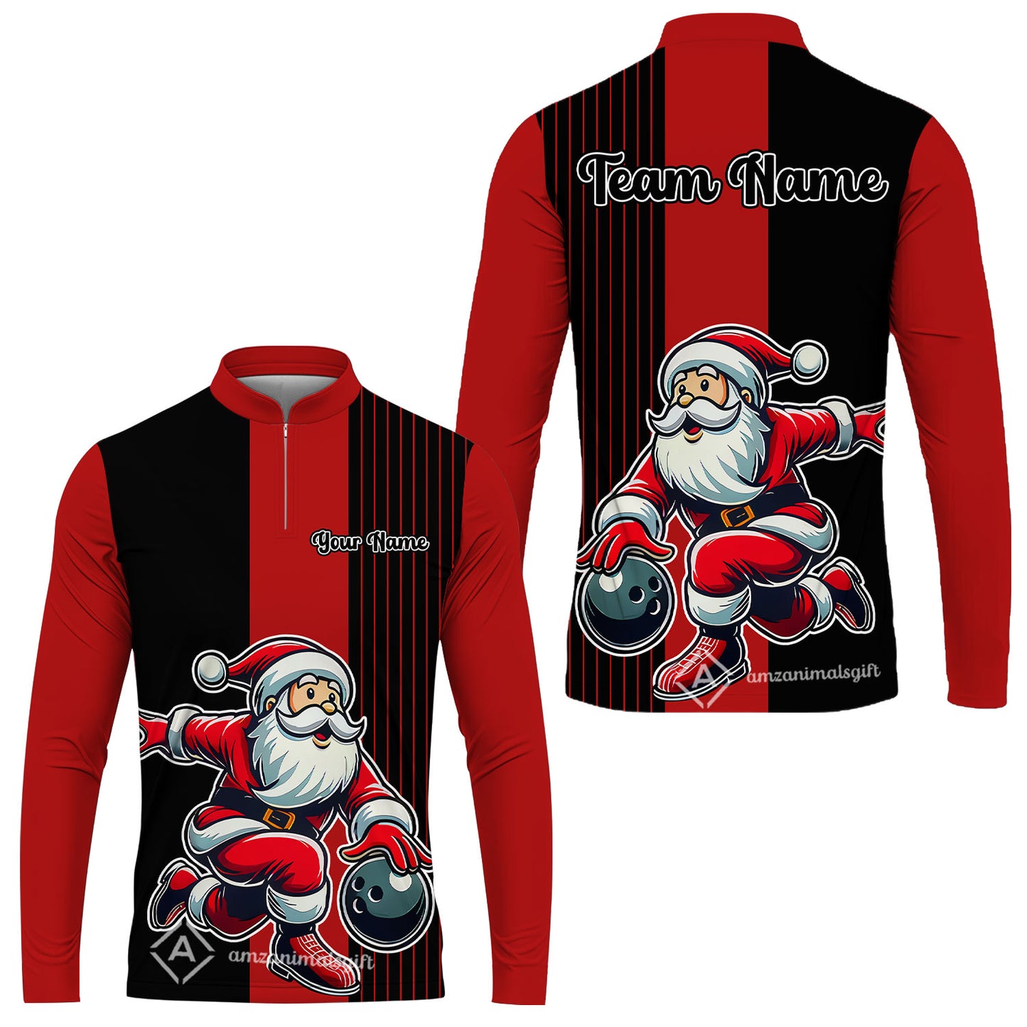 Custom Bowling Uniforms Christmas jerseys Funny Santa Bowling polo, Bowling Shirts Personalized Name And Team Name