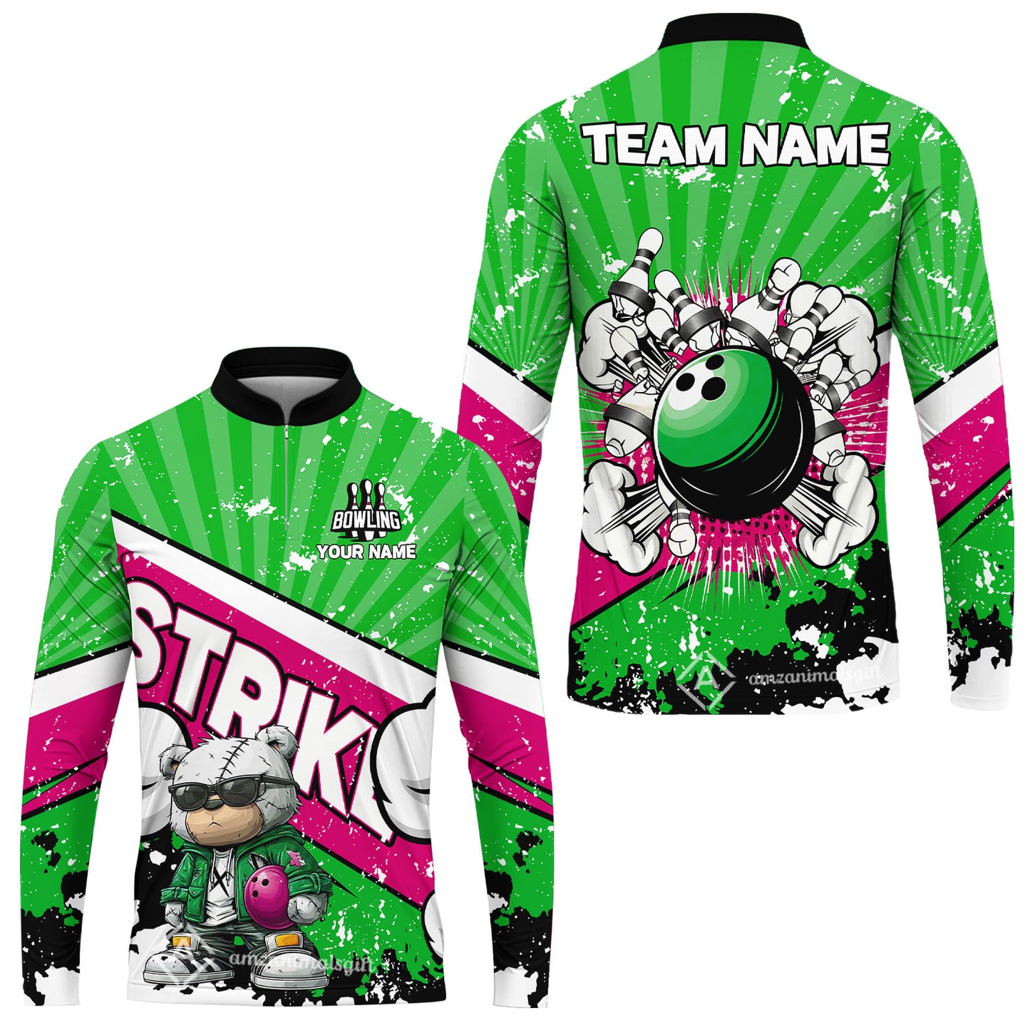 Customized Unisex Polo Shirt, Bowling Hip Hop Cartoon Design, Uniform Bowling - Personalized Name And Team Name