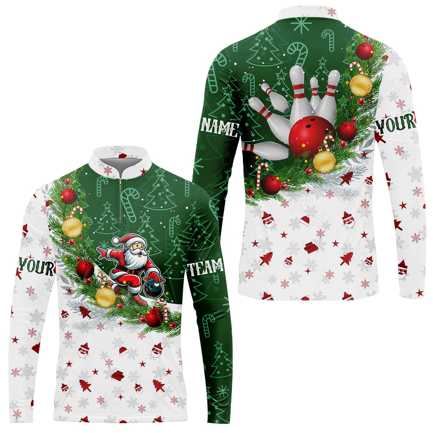 Custom Christmas Santa Bowling Team Jerseys Polo Shirts, Christmas Santa Bowling uniforms - Bowling Polo Personalized Name And Team Name