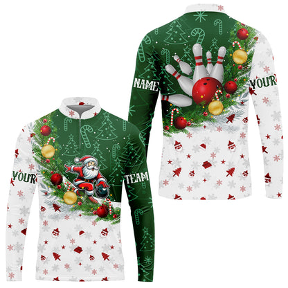 Custom Christmas Santa Bowling Team Jerseys Polo Shirts, Christmas Santa Bowling uniforms - Bowling Polo Personalized Name And Team Name