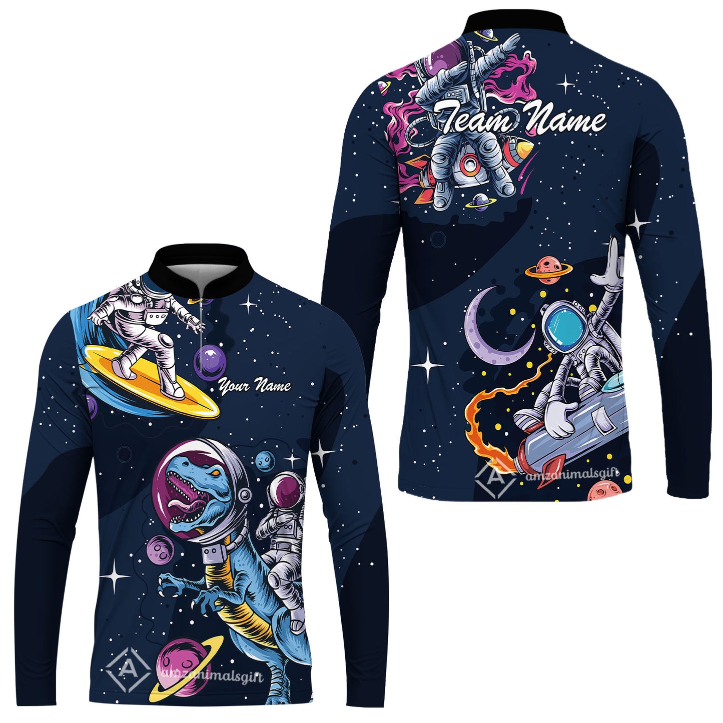 Customized Bowling Unisex Polo Shirt, Seraphic Galaxy Astronaut, Bowling Uniforms, Personalized Name And Team Name