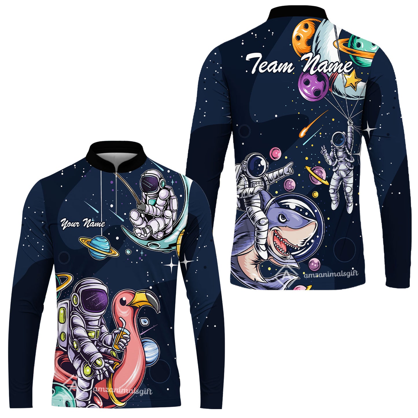 Customized Bowling Unisex Polo Shirt, Galaxy Astronaut, Bowling Uniforms, Personalized Name And Team Name
