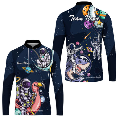 Customized Bowling Unisex Polo Shirt, Galaxy Astronaut, Bowling Uniforms, Personalized Name And Team Name