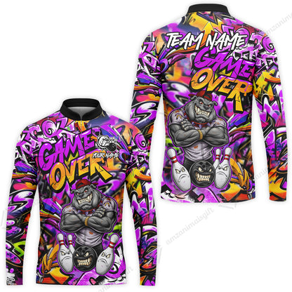 Customized Bowling Unisex Polo Shirt, Cool BullDog With Angry Bowling Game Over - Personalized Name And Team Name