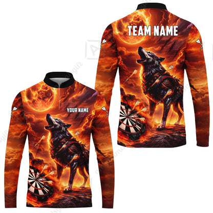 Custom Darts Team Jersey, Personalized Flaming Wolf Jersey Shirt For Players With Name & Team Name
