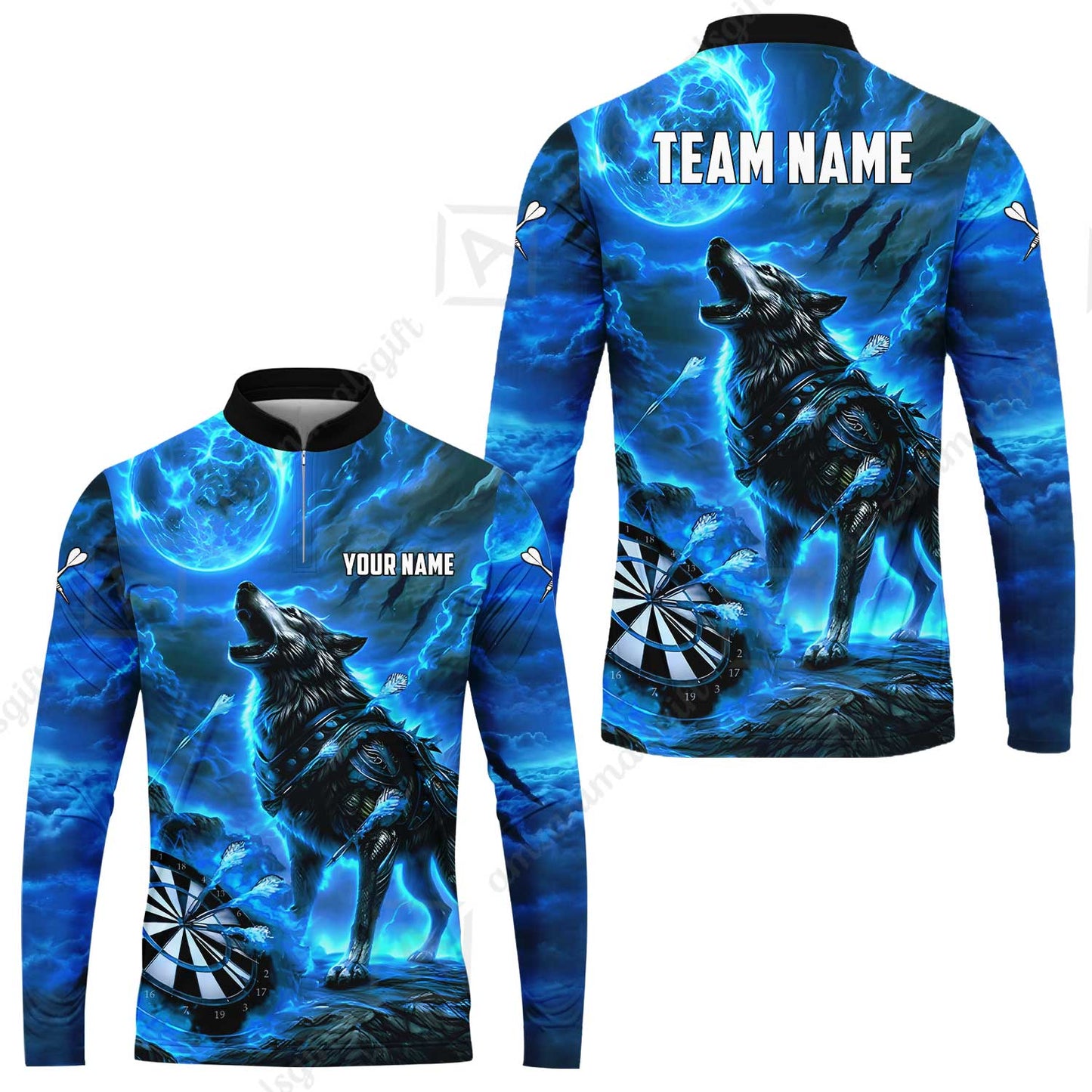 Custom Darts Team Jersey, Personalized Flaming Wolf Jersey Shirt For Players With Name & Team Name