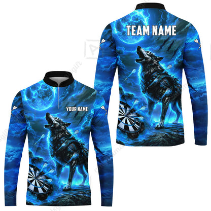 Custom Darts Team Jersey, Personalized Flaming Wolf Jersey Shirt For Players With Name & Team Name