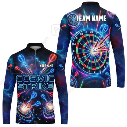 Custom Darts Team Jersey, Personalized Neon Galaxy Strike Darts Polo Shirt For Players With Name & Team Name
