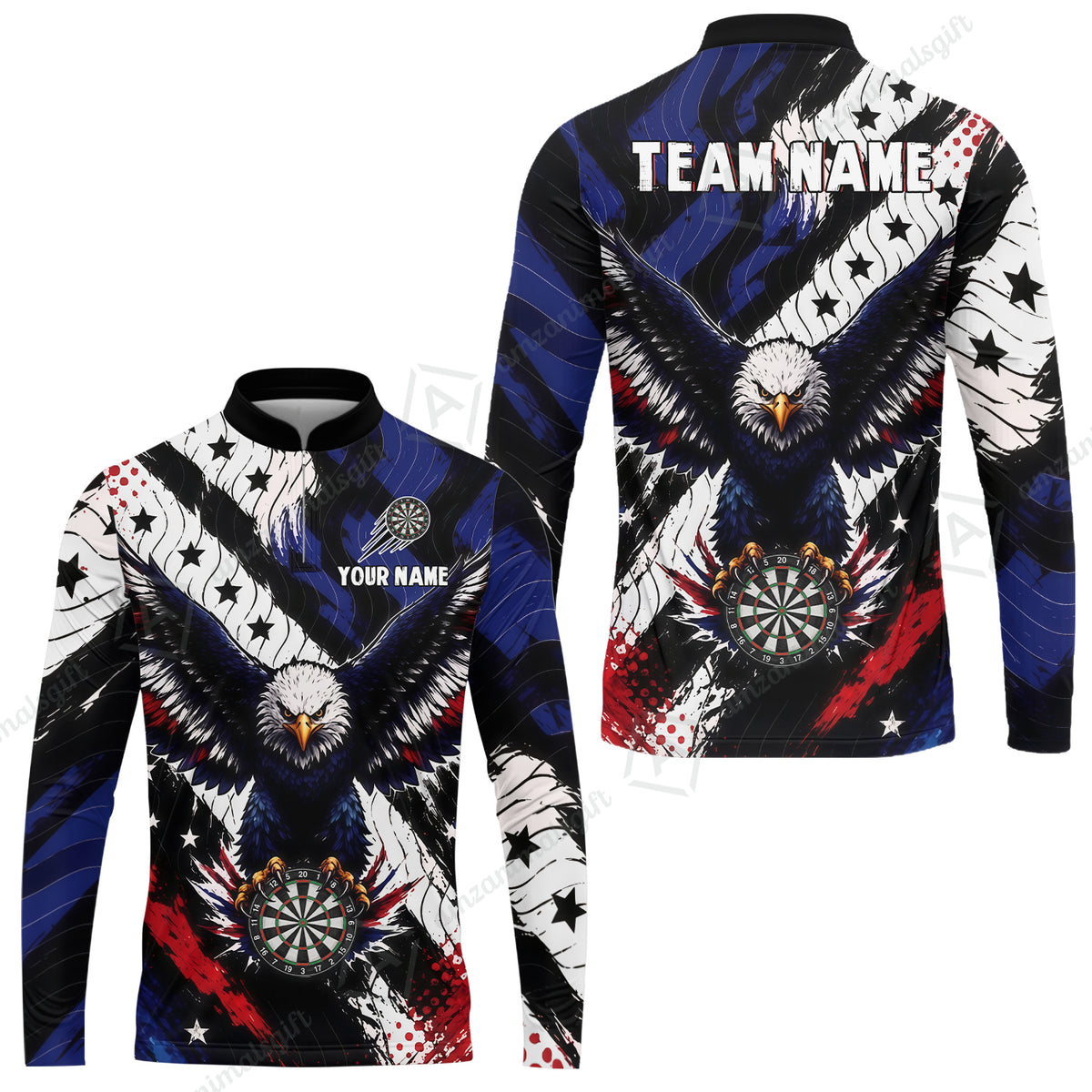 Custom Dart Jersey Team Shirt For Players, American Flag and Eagle Hold Board, Personalize Name and Team Name